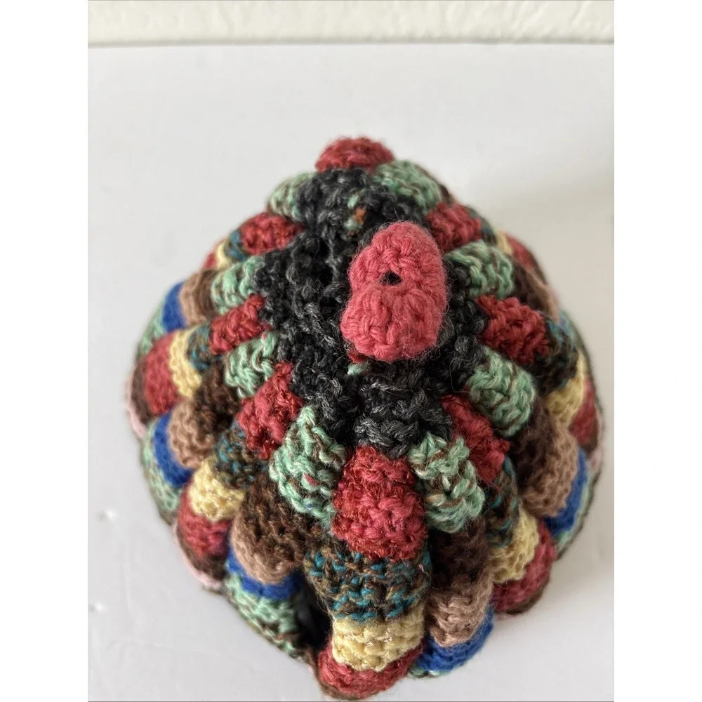 Hand Knitted Multi Colored Ribbed Tea Cozy Hat Medium Teapot